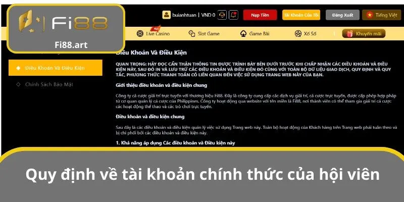 Quy định về tài khoản chính thức của hội viên